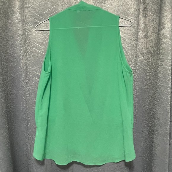 NAKED ZEBRA Seafoam Green / Aqua V Neck Draped Semi Sheer Sleeveless Blouse Sz M - Picture 2 of 8